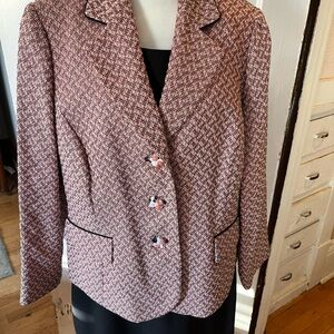 Le Suit Pink and Black Houndstooth Blazer